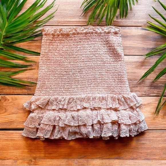 Tularosa Lace Ruffle Mini Skirt - Pale Blush Pink - Size Small - Picture 3 of 12